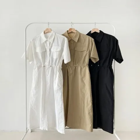 여자 드로우코드 포인트 반소매 원피스_3 (17685638)