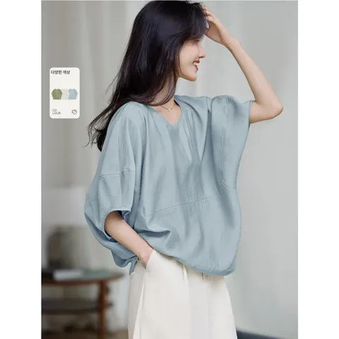 [브리치] 제로투올샵 / 여름 오프숄더 배트 슬리브 셔츠 상의 트렌디 캐주얼 회색 파랑