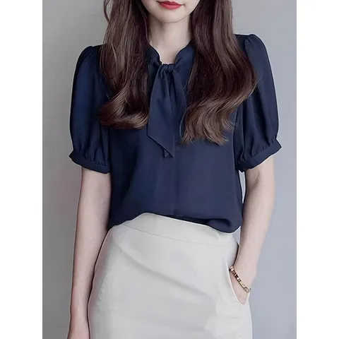 [하프클럽] 지엘 타이 반팔 블라우스_F57WBB015Z