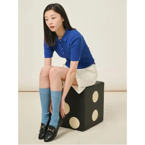 레이디스 솔솔니트] T칼라 케이블 반소매 풀오버  블루 (BF5451C12P)