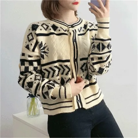 [비위치] 눈꽃송이 에스닉 도톰 가디건 6180903