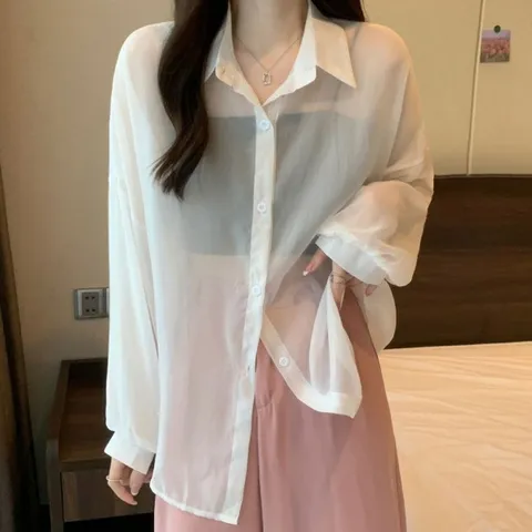 여자 시폰 이지웨어 SS 비침 냉감 쿨 롱슬리브 셔츠