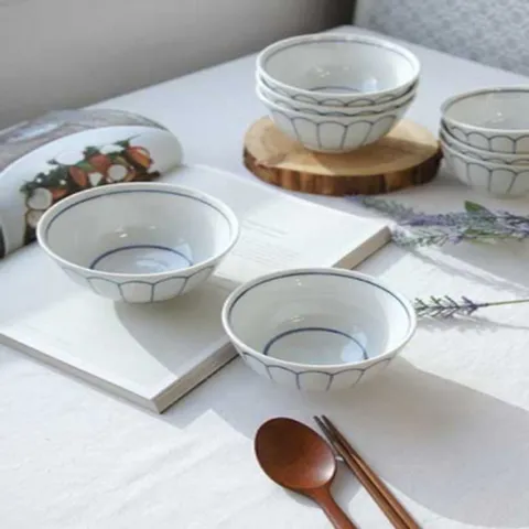 연 꽃 모양 밥 국 공기 그릇 대접 8P 접시 세트 국그릇세트 밥그릇세트 도자기그릇세트