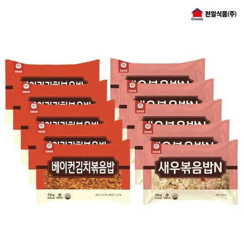 [무료배송] 천일식품 베이컨김치볶음밥 250g x 5봉 + 새우볶음밥 250g x 5봉