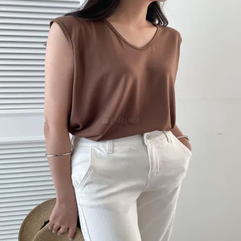 [옷자락] 여자 찰랑 캡소매 브이넥 나시 티셔츠