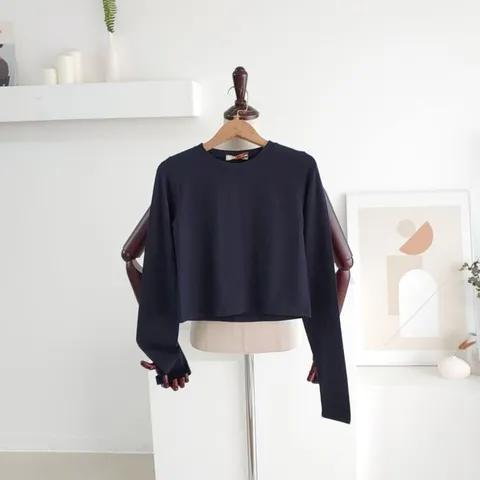 [하프클럽/무지슬림긴팔t 이너 라운드 크롭티