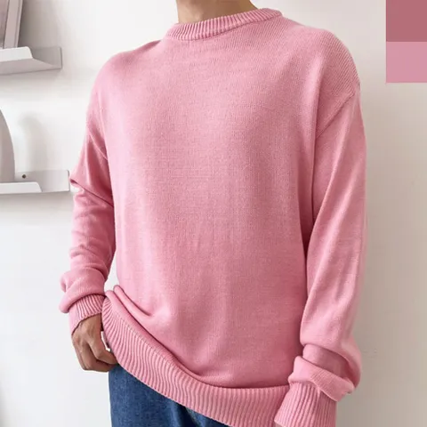 남성 핑크 니트 1P 남자 데일리룩 봄가을 상의 남친룩