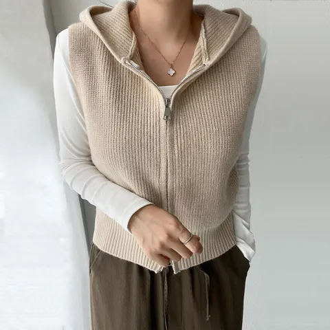여성 투웨이 후드 집업 니트 조끼 -FVE0021- 봄 가을