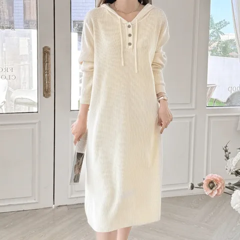 [루시다][울10%]위드 후드 니트 롱원피스