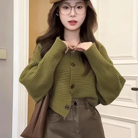 [브리치] 제로투올샵 / 여성용 짧은 니트 가디건 여성니트 초록색