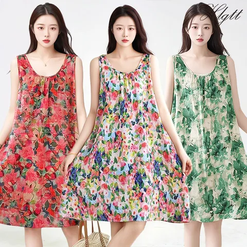 (~88까지)잔꽃인견원피스3종(핑크+그린+레드)