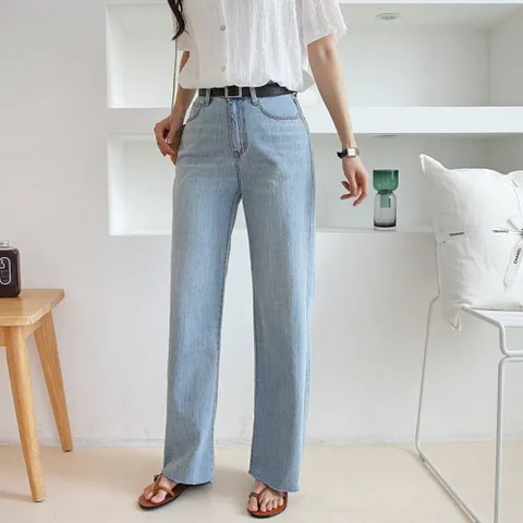 여름 하늘 하늘 린넨느낌 난스판 통 청바지 썸머 와이드 데님팬츠 편한 블루진