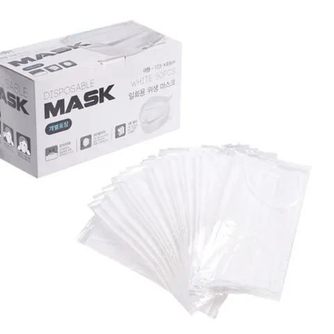 일회용 위생 마스크 50매입 - 화이트 대형 여름 숨쉬기편한 귀편한