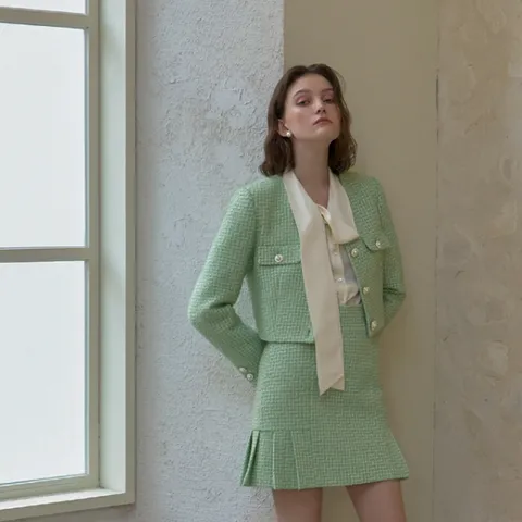 [나인] [정상가 :89000원] 웬디 트위드 셋업 플리츠 미니 스커트SK-4763