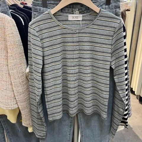 HC06 라운드 단추 티셔츠 LS3TSS110GYO