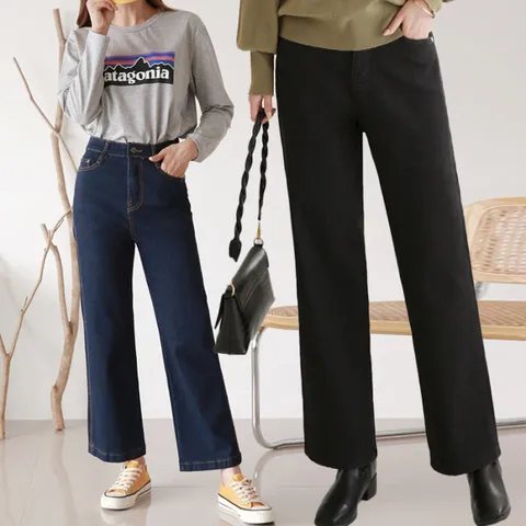 [브리치] 프롬하트 /  프롬하트   55 88 겨울 기모안감  히든밴딩 스판 와이드 청바지