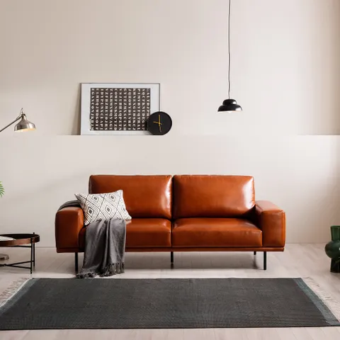 재이 전체가죽 3인용소파 새들브라운