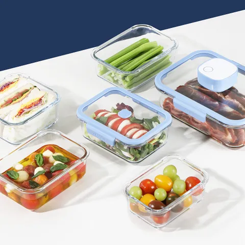 베큐씰 내열유리 진공 밀폐용기 7종 세트(570+950+1500+2300+1000+1500ml+진공펌프)