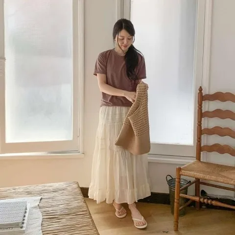 [다잇템] 여성 티셔츠 U넥 반소매 민무늬 마원단 찰랑핏_22124506_588872