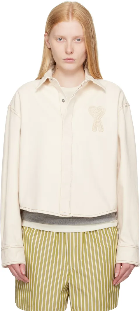 베이지 코튼  드 꾀흐 크롭 데님 셔츠 FSH168.DE0039