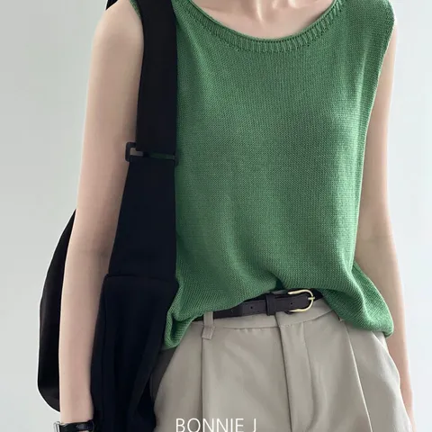 [브리치] 보니제이 / 무드 컬러 민소매 나시 여름 니트 티셔츠