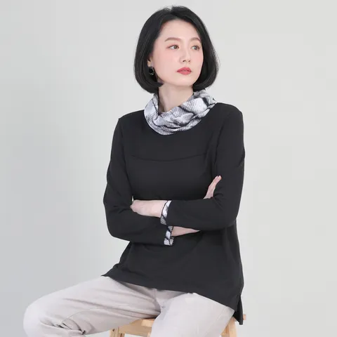 애비뉴투지 엄마옷 스카프 머플러 일체형 반목 여성 가을 겨울 긴팔 블라우스 B11319