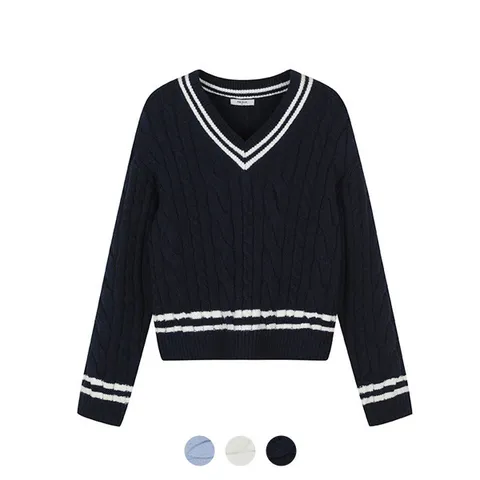 여성 포그니 브이넥 케이블 풀오버 니트_PHD4ER2080