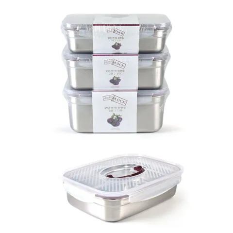 스텐반찬통 스텐 손잡이 냉장고 소분용기 반찬통 3.8L 3호 사각 사각반찬통