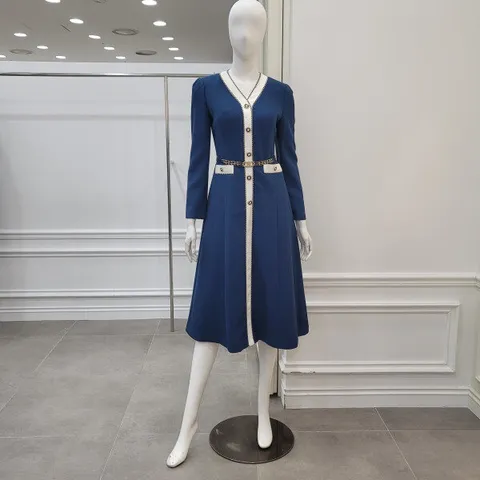 라인 배색 A라인 원피스 (MYAAWO1030 DB)_IC