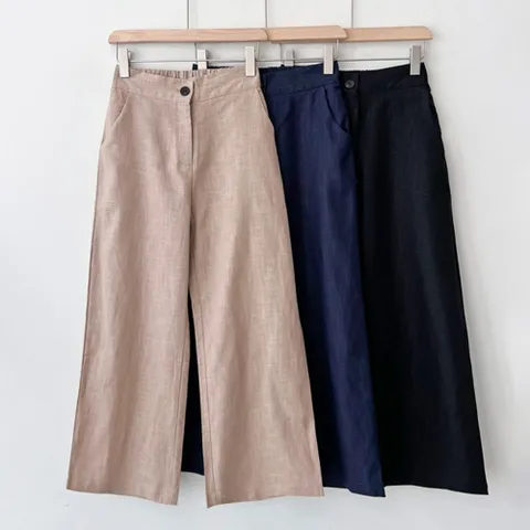 여성 뒷밴딩 린넨 9부 와이드팬츠 1P 여름 데일리룩 여성여름바지 여자여름바지 린넨바지