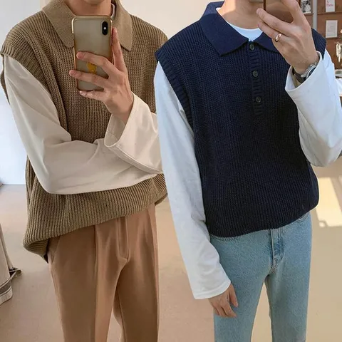 남성 단추 카라 니트 베스트 조끼 SIS-236 (28448787)