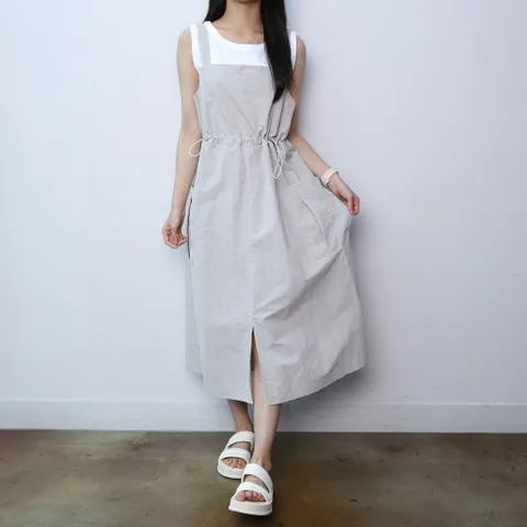 [브리치] 파라노말샵 / 바스락 스트링 트임 멜빵 롱 원피스(파라노말샵)