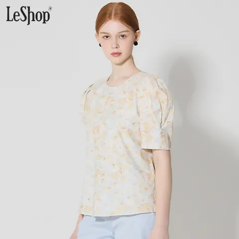 퍼프 수채화 프린트 블라우스