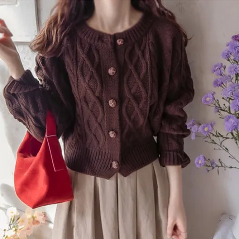 로빈스 가을 꽈배기 귀요미버튼 단아한 가디건
