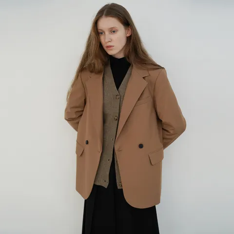 LOWELL WOOL DOUBLE BREASTED BLAZER JACKET BEIGE