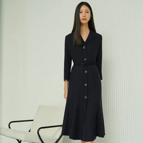 CLAUDIA tweed mermaid long dress_navy