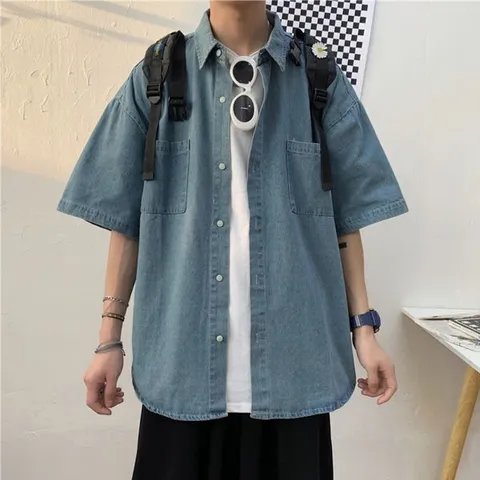 [하프클럽] 여름 오버핏 반팔 베이식 데님 DMG-TSH-Q4267816