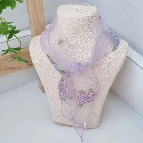 쁘띠 여름 스카프 꽃 무늬 자수 여성 여자 짧은