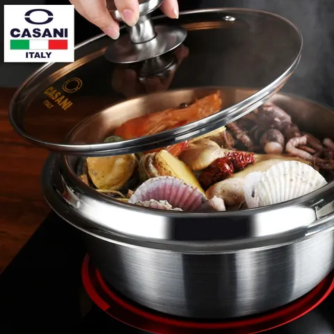 [이태리][정품] 까사니 고급형 IH 통3중 스텐 가마솥 큰용량 누룽지/백숙/멀티가마솥