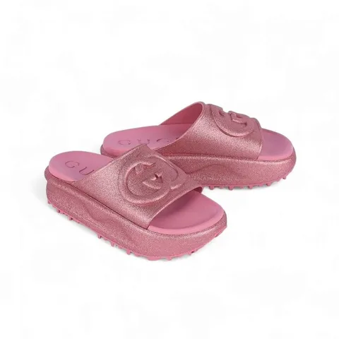 [명품]  여자샌들 GG 인터로킹 슬라이드 러버슬리퍼 핑크펄 725541