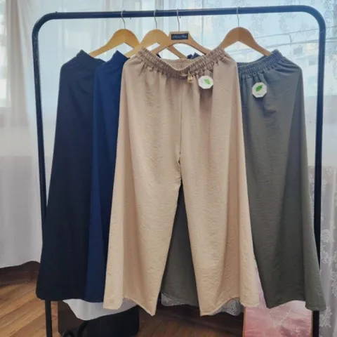 인견 와이드 팬츠 밴딩 바지 4종 세트 밴딩 인견 와이드팬츠 롱팬츠 여름팬츠 오버핏
