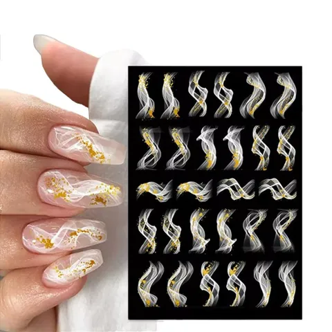네일아트 골드메탈 물결 무늬 네일스티커 미러네일 미러스티커 메탈네일 포인트네일스티커