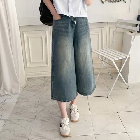 [브리치]  / 탄탄 버뮤다핏 밴딩 7부 와이드청바지