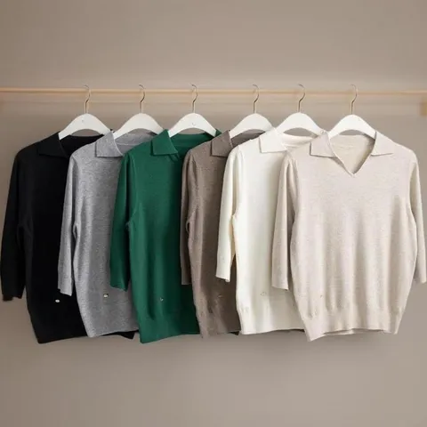 여성 브이넥 카라 니트 티셔츠 소프트 펜던트 가을용 7부 (41031859)