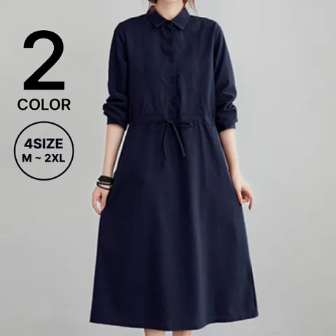 [브리치] 나바바 /   2XL  NO681 여성 빈티지 심플 카라 긴팔 원피스