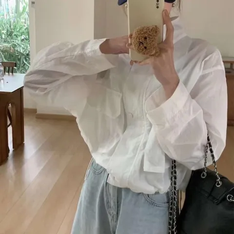 여자 큰주머니 폴라넥 드로우코드 투컬러 박시핏 점퍼