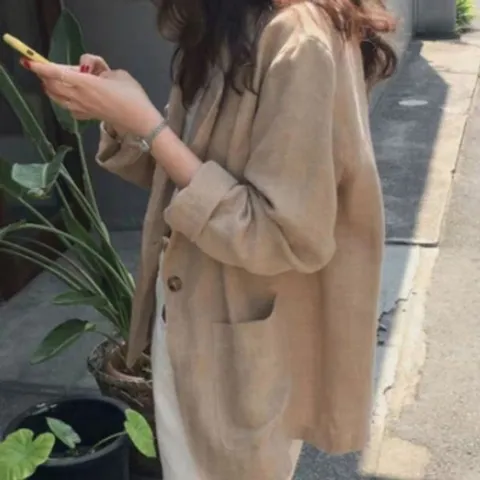 점퍼 마이 여자 카라 여성 베이지 자켓 자켓 린넨