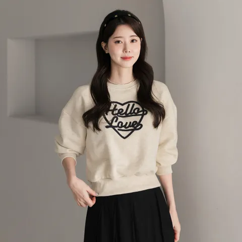 밀라이 하트 레터링 맨투맨 티셔츠 긴팔티 봄 가을 데일리 일상 캐쥬얼 출근룩 빅사이즈