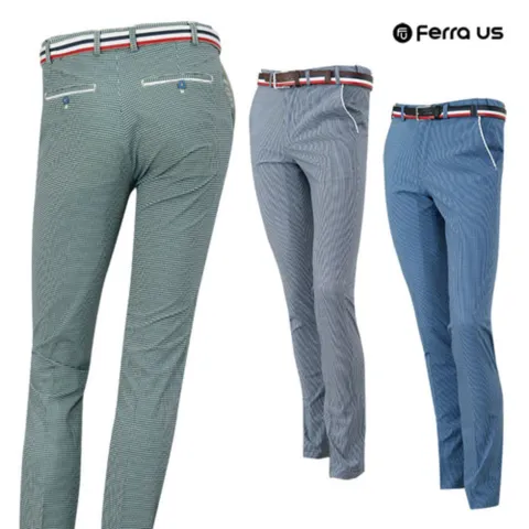 남성 봄 여름 골프 웨어 스판 체크 히든 밴딩 바지