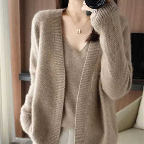 [브리치] 허그허그 / 쏠리드 울 슬리브 탑 가디건 세트 5color